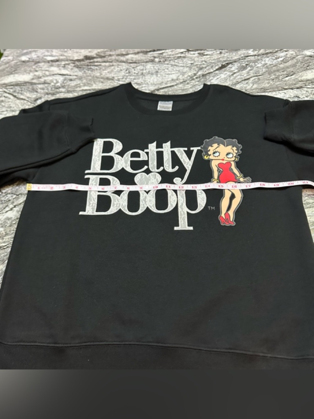 Betty Boop Black Sweatshirt with Embroidered White Logo and Red Accent M - Picture 4 of 7